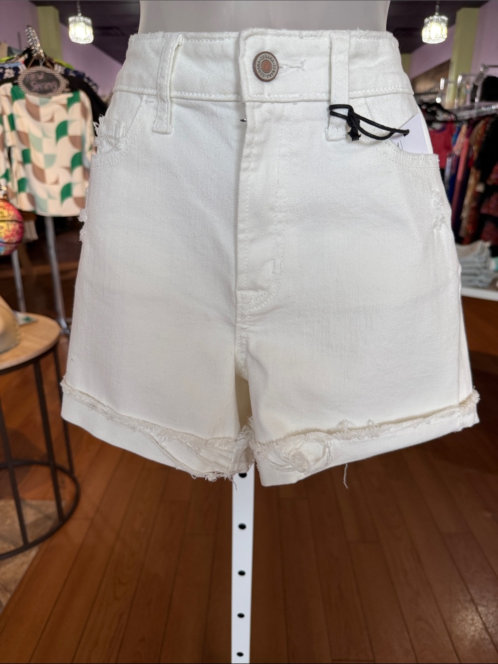Zenana Outfitters White High-Rise Frayed Hem Denim Shorts